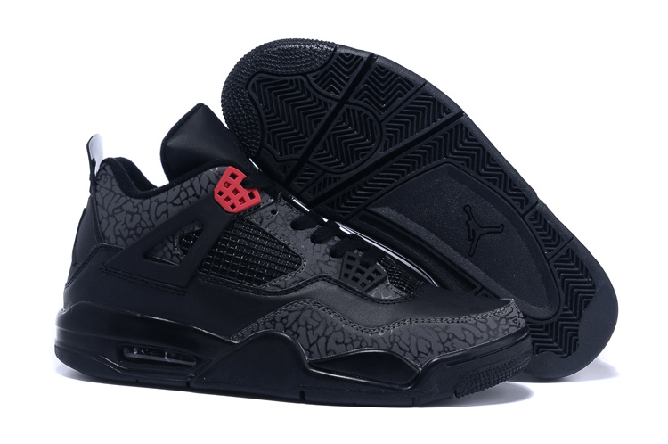 Real Jordan 4 Follow Print Black Red Shoes - Click Image to Close