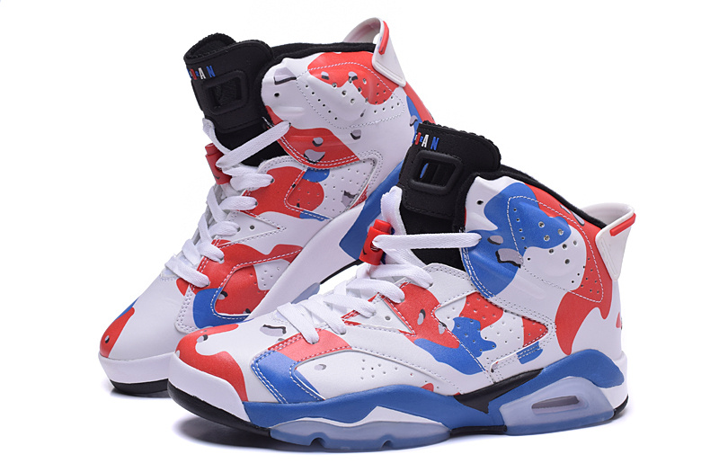 Real Jordan 6 Lover White Red Blue Shoes - Click Image to Close