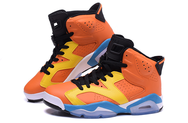 Real Jordan 6 OG Orange Yellow Blue Shoes - Click Image to Close