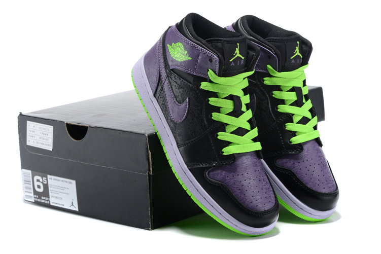 Real Jordan 1 Retro Purple Black Green Shoes - Click Image to Close