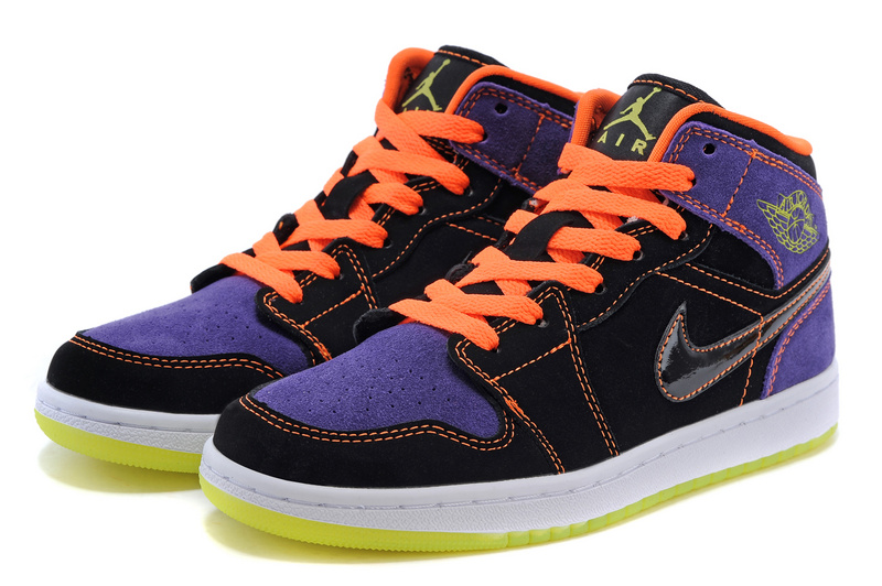 Real Jordan 1 Retro Purple Black Orange Shoes - Click Image to Close