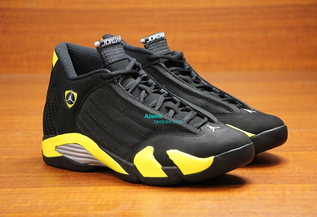 Real Jordan 14 Retro Black Yellow Shoes