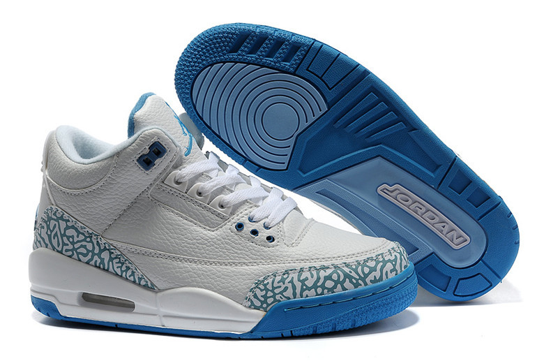 Real Jordan 3 Retro Grey Blue Lover Shoes