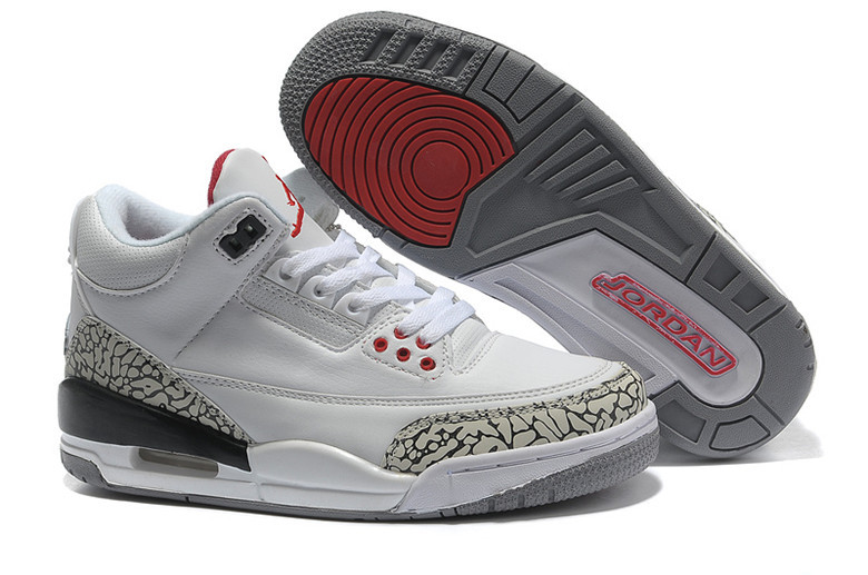 Real Jordan 3 Retro White Cement Grey Red Lover Shoes