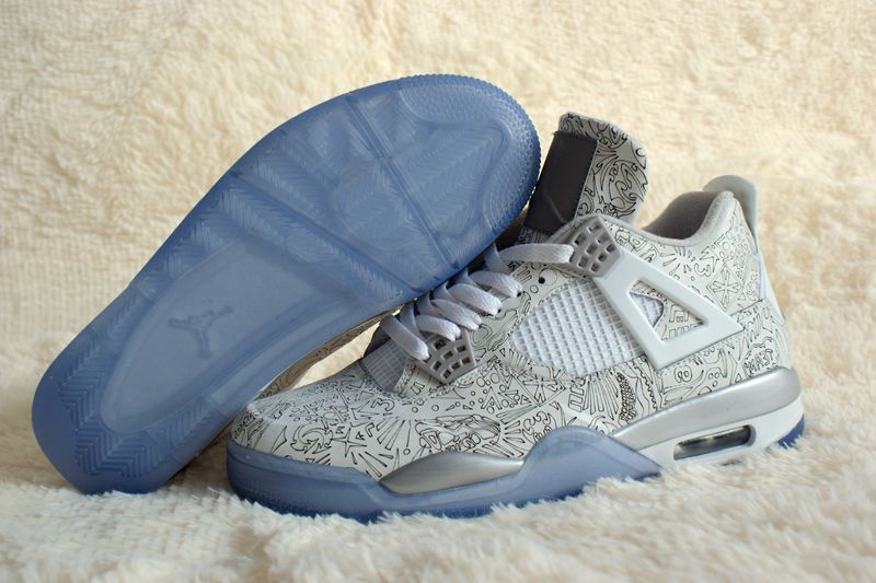 Real Jordan 4 Retro White Silver Shoes - Click Image to Close