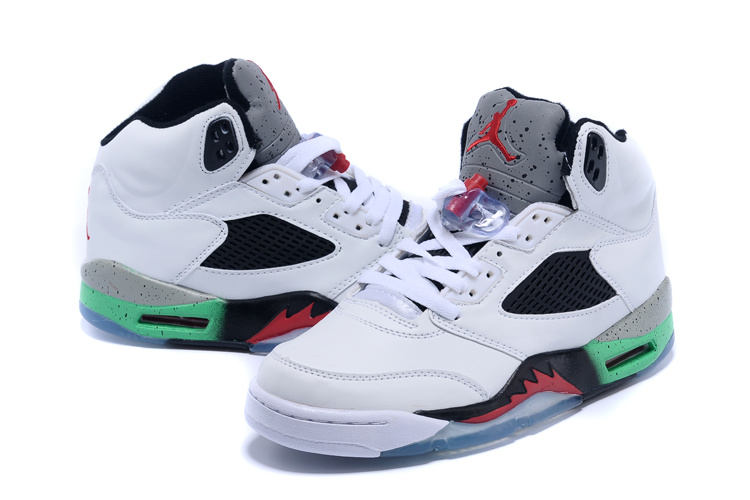 Real Jordan 5 Retro White Black Red Green Shoes - Click Image to Close