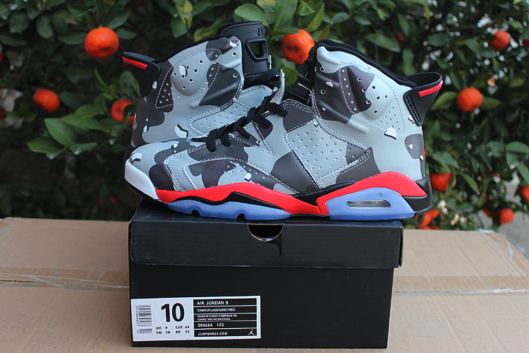 Real Jordan 6 Retro Grey Black Red Shoes - Click Image to Close