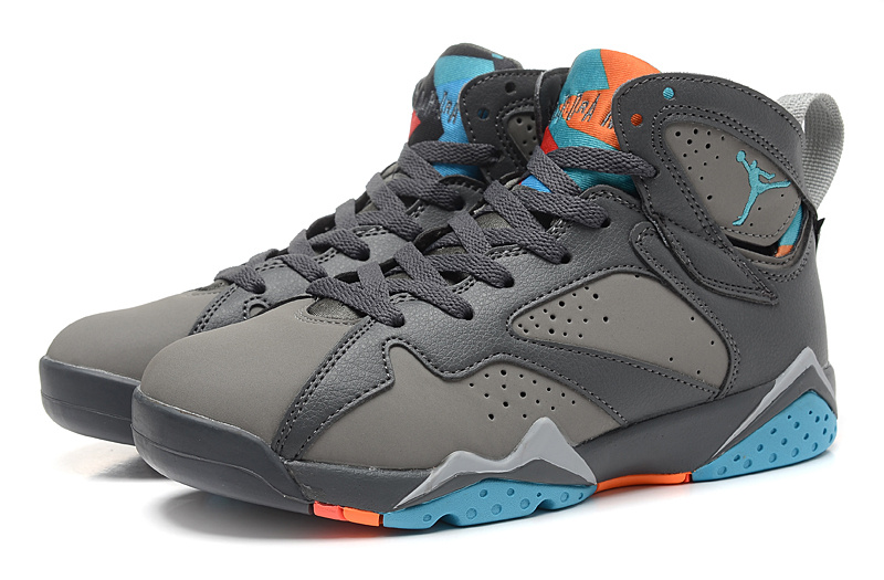 Real Jordan 7 Retro Grey Black Blue Shoes