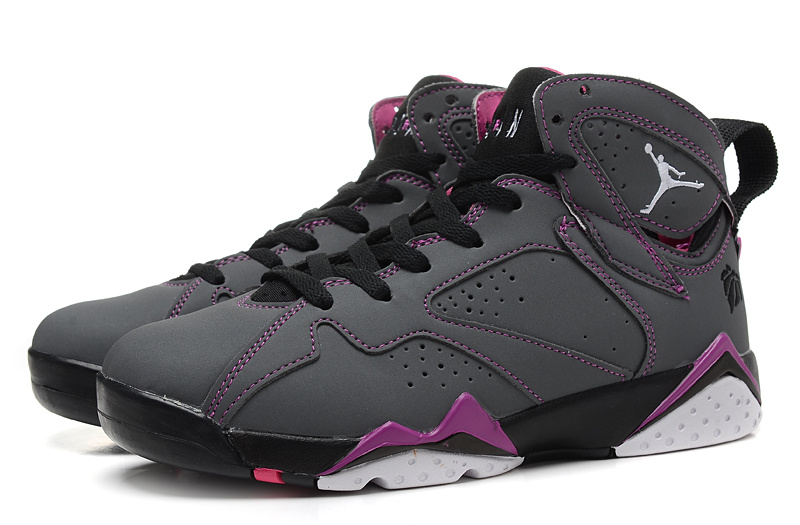 Real Jordan 7 Retro Grey Black Purple Women Shoes
