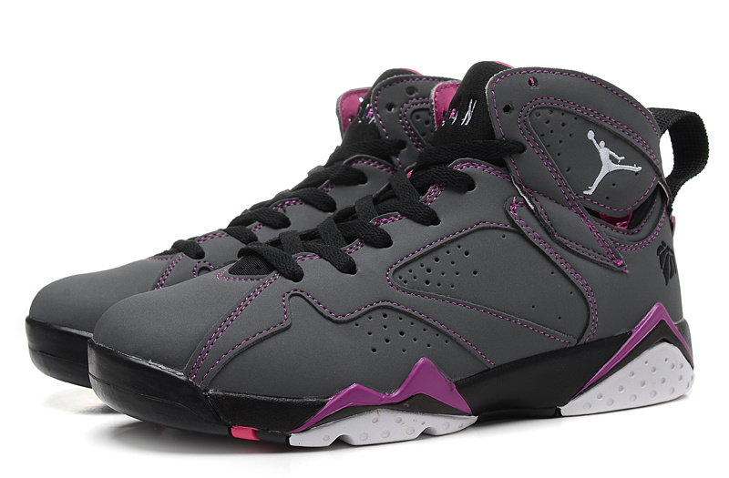 Real Jordan 7 Retro Grey Black Purple Women Shoes - Click Image to Close