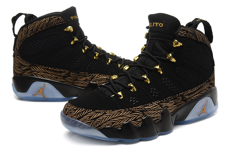 Real Jordan 9 Retro Black Gold Shoes