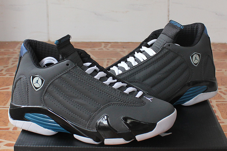 Real Jordan 14 Black Grey Blue Shoes - Click Image to Close