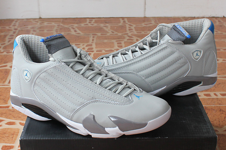 Real Jordan 14 White Grey Shoes