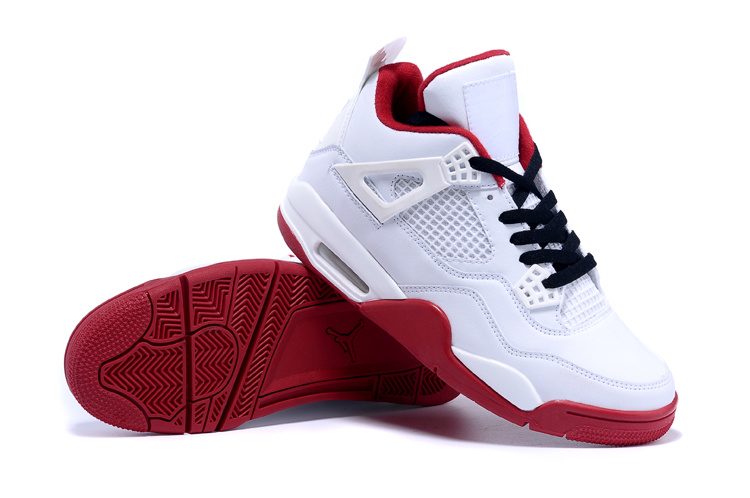 Real Jordan 4 White Red Black Shoes - Click Image to Close