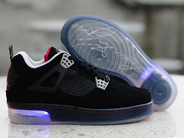Cheap Air Force Jordan 4 Shine Sole All Black Shoes