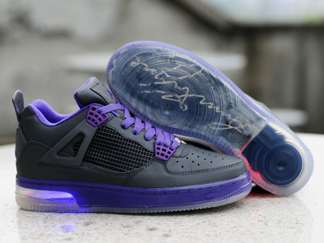 Cheap Air Force Jordan 4 Shine Sole Black Purple Shoes