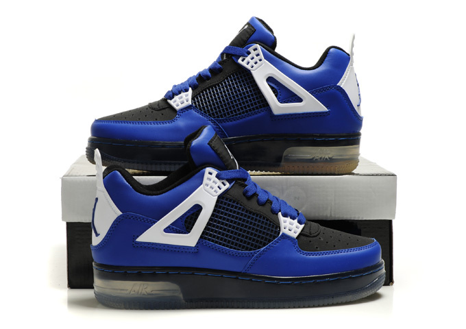 Cheap Air Force Jordan 4 Shine Sole Blue Black White Shoes - Click Image to Close