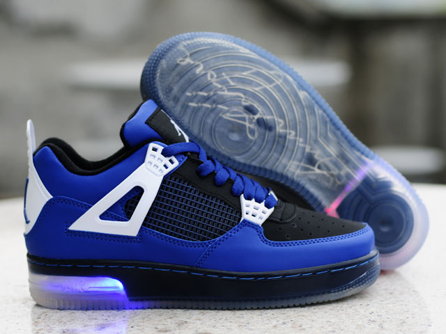 Cheap Air Force Jordan 4 Shine Sole Blue Black White Shoes - Click Image to Close