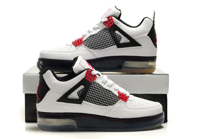 Cheap Air Force Jordan 4 Shine Sole White Black Shoes - Click Image to Close