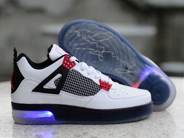 Cheap Air Force Jordan 4 Shine Sole White Black Red Shoes - Click Image to Close