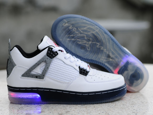 Cheap Air Force Jordan 4 Shine Sole White Black Shoes - Click Image to Close