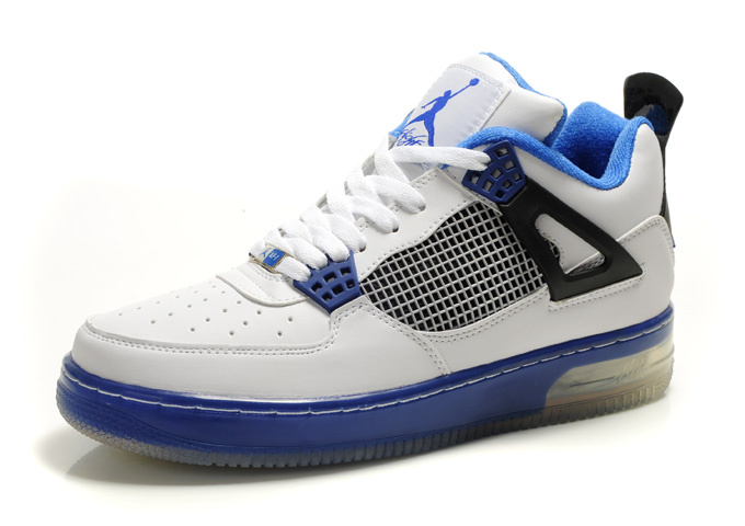 Cheap Air Force Jordan 4 Shine Sole White Blue Black Shoes