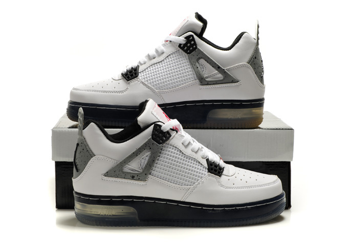 Cheap Air Force Jordan 4 Shine Sole White Grey Black Shoes - Click Image to Close