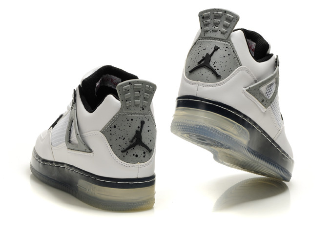 Cheap Air Force Jordan 4 Shine Sole White Grey Black Shoes - Click Image to Close