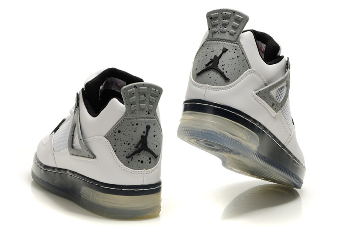 Cheap Air Force Jordan 4 Shine Sole White Grey Black Shoes