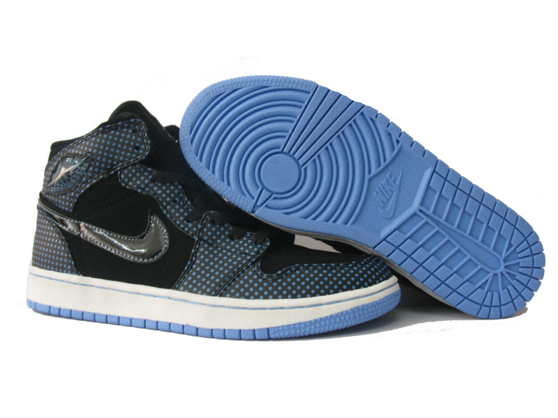 Cheap Air Jordan 1 Shoes Black White Light Blue - Click Image to Close