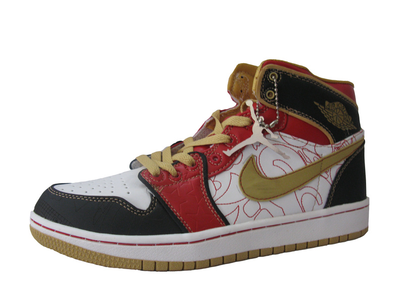 Cheap Air Jordan 1 Shoes Red White Black Golden Logo - Click Image to Close