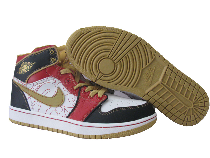 Cheap Air Jordan 1 Shoes Red White Black Golden Logo - Click Image to Close