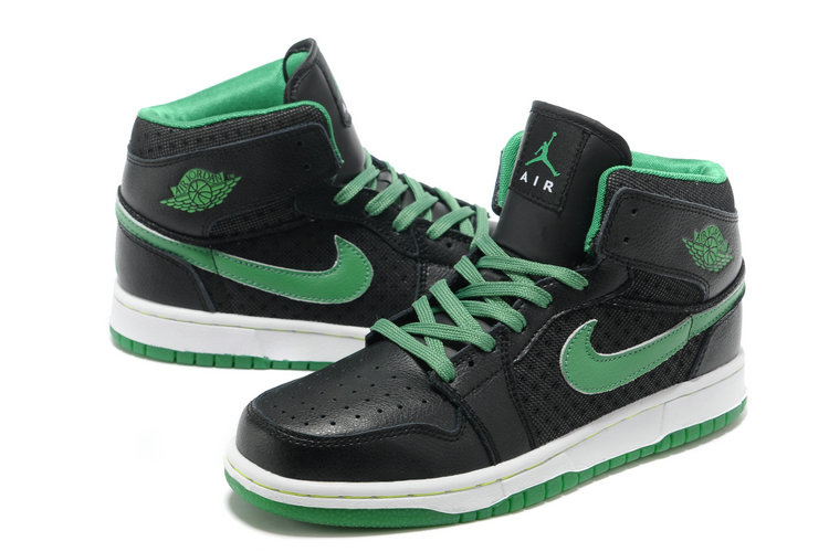 Authentic Air Jordan 1 Transparent Sole Black Green White For Sale - Click Image to Close