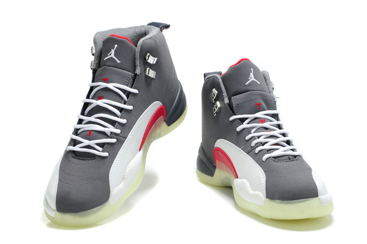 Cheap Air Jordan Shoes 12 Shoes Shine Sole Grey White Red - Click Image to Close