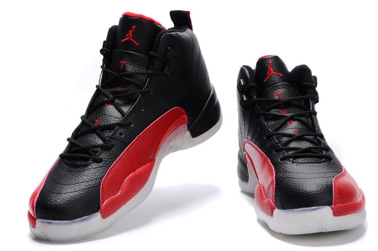 Cheap Air Jordan Shoes 12 Transparent Sole Black Red White