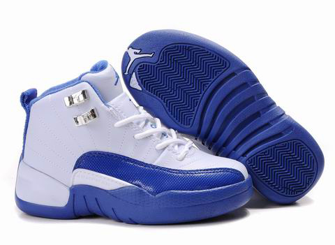 Cheap Air Jordan Shoes 12 White Blue For Kids - Click Image to Close