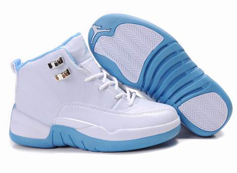 Cheap Air Jordan Shoes 12 White Light Blue For Kids - Click Image to Close