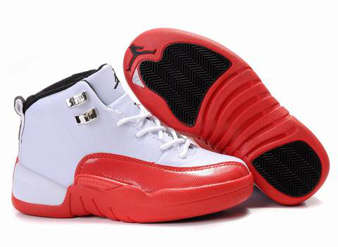 Cheap Air Jordan Shoes 12 White Red For Kids - Click Image to Close