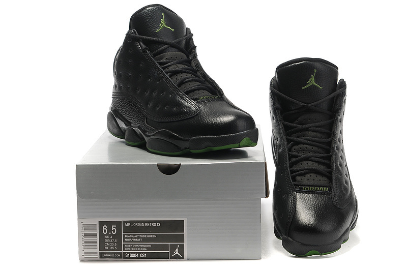 Cheap Air Jordan Shoes 13 Cowhide Black Green