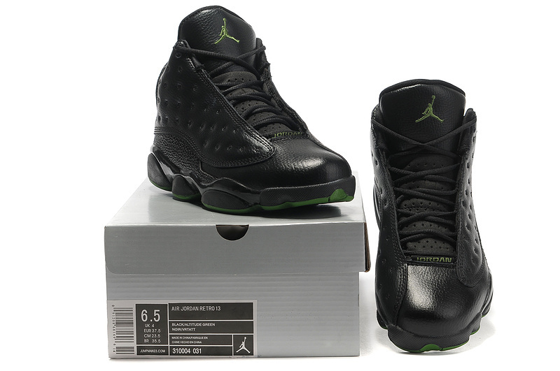 Cheap Air Jordan Shoes 13 Cowhide Black Green - Click Image to Close