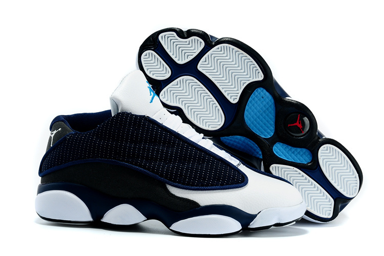 Real Jordan 13 Low Cut White Blue Shoes
