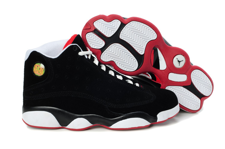 Cheap Air Jordan Shoes 13 Shoes Suede Dark Black White Red - Click Image to Close