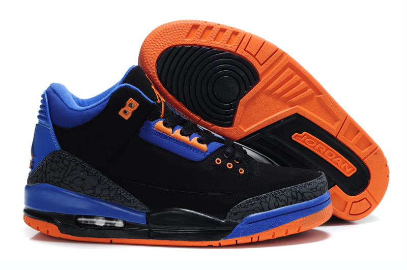 Cheap Air Jordan Shoes 3 Black Blue Orange