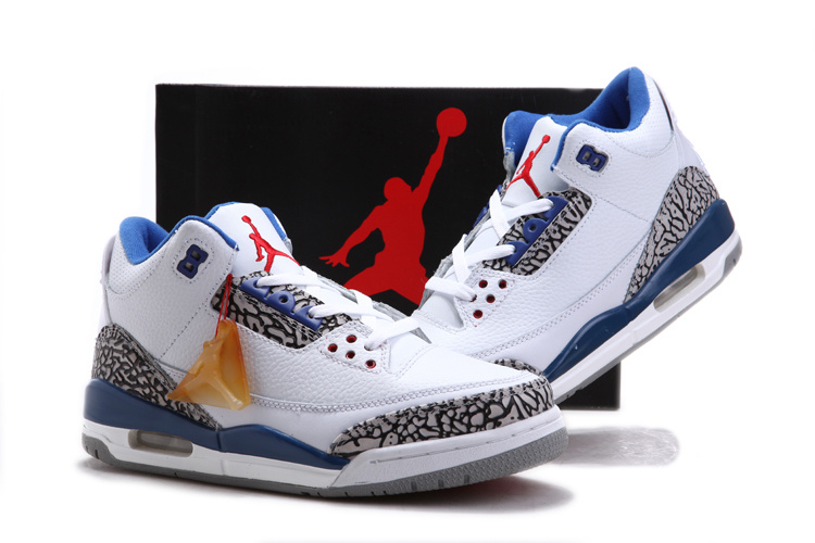 Real Air Jordan 3 Chalcedoney Edition White Blue Grey For Sale - Click Image to Close