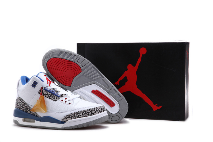 Real Air Jordan 3 Chalcedoney Edition White Blue Grey For Sale - Click Image to Close