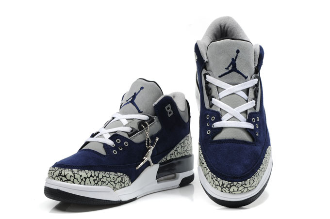 Cheap Air Jordan Shoes 3 Leather Blue White Grey