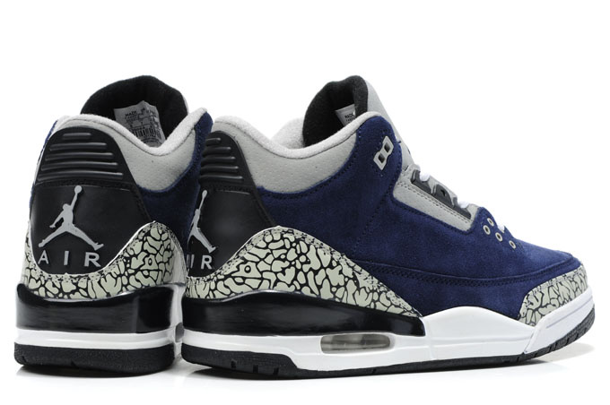 Cheap Air Jordan Shoes 3 Leather Blue White Grey - Click Image to Close