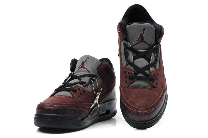 Cheap Air Jordan Shoes 3 Leather Wine Red Black