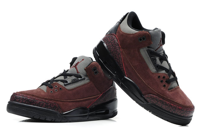 Cheap Air Jordan Shoes 3 Leather Wine Red Black - Click Image to Close