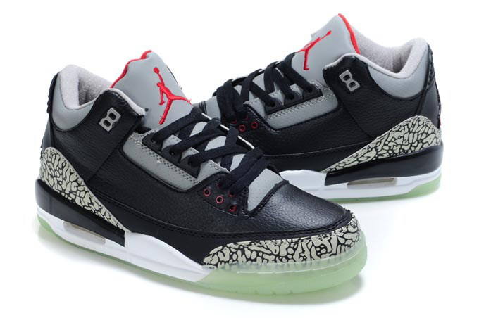 Cheap Air Jordan Shoes 3 Midnight Black Grey Red - Click Image to Close